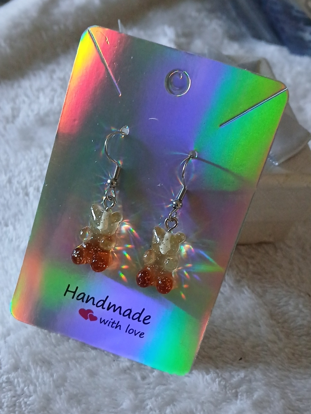 🎵 Gummy Bear Ombre Dangle Earrings - Clear to Rust Orange/Brown - NWT on Card